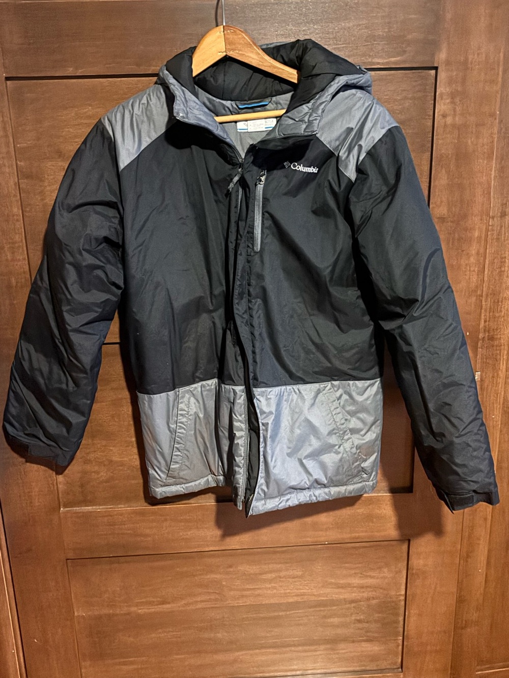 Kids Hooded Colorblock Puffer Jacket - Black & Gray